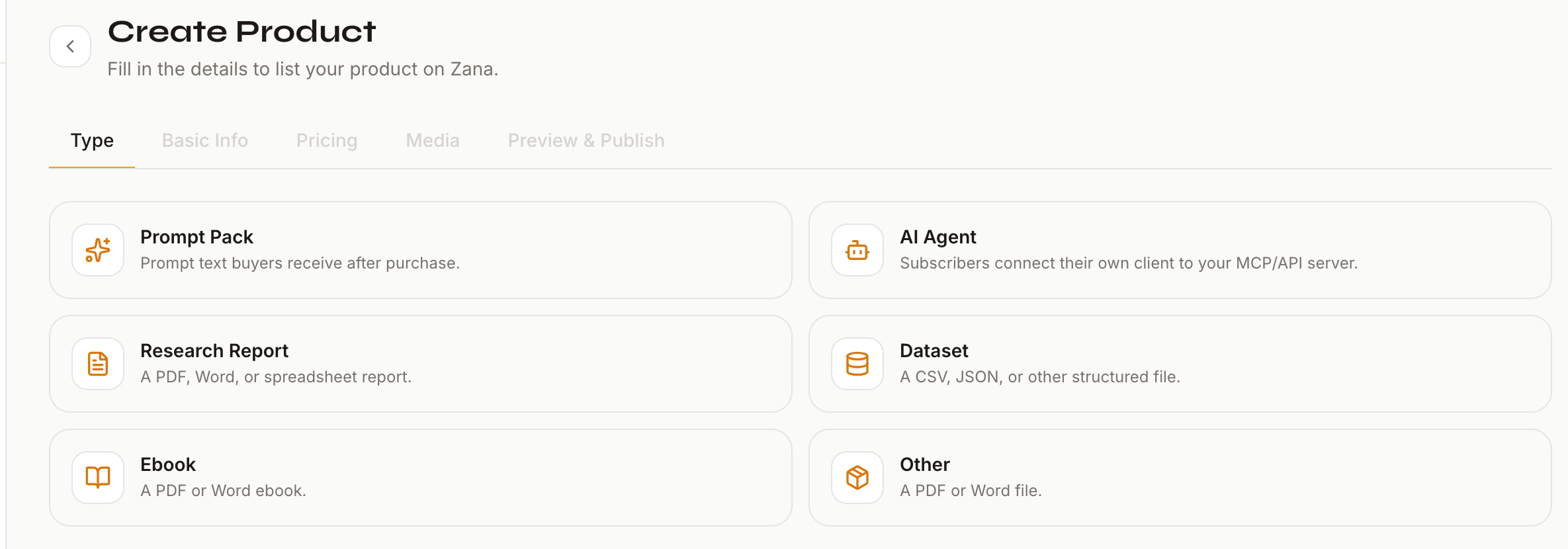 Listing a product on Zana